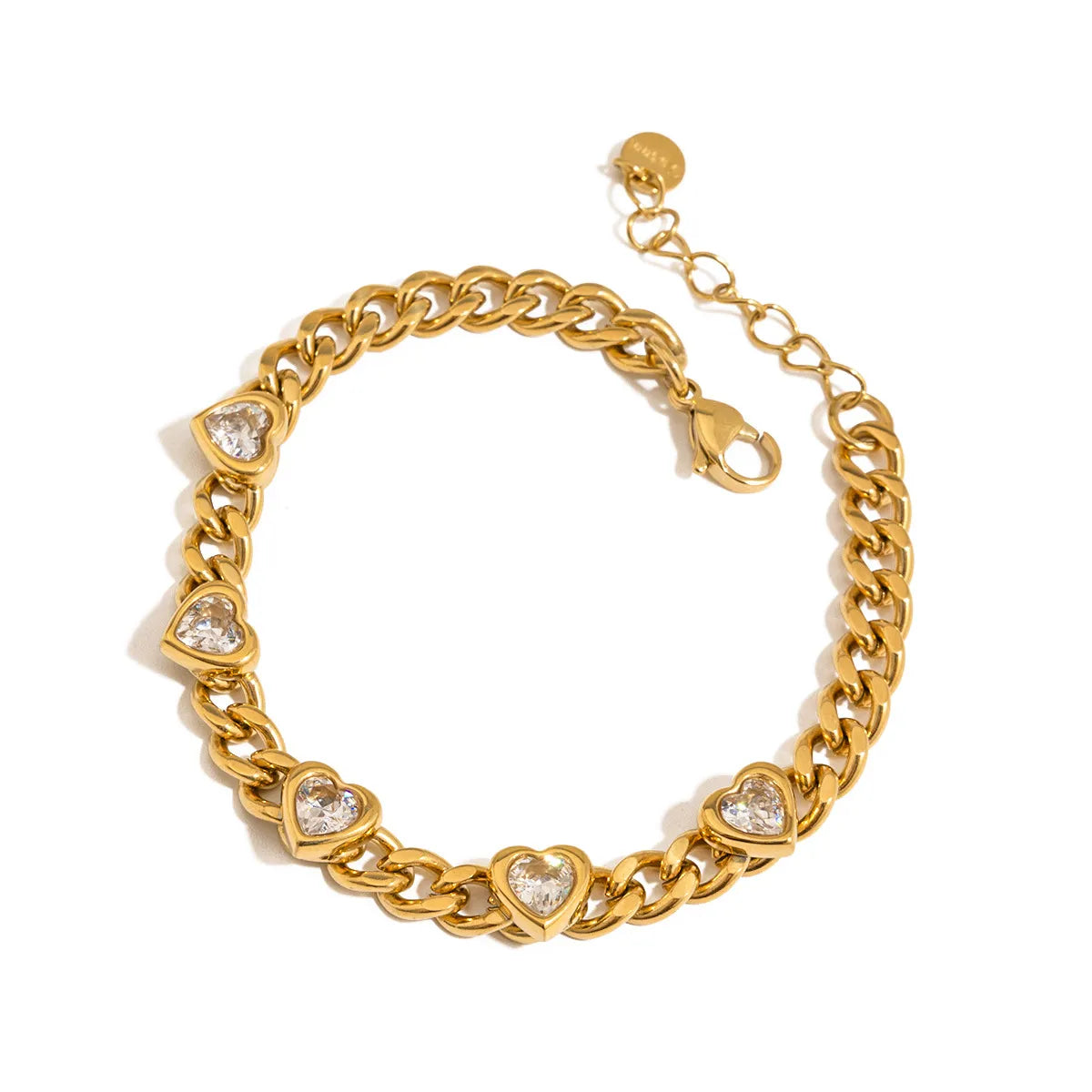 Waterproof CZ Gold Heart & Tennis Bracelet