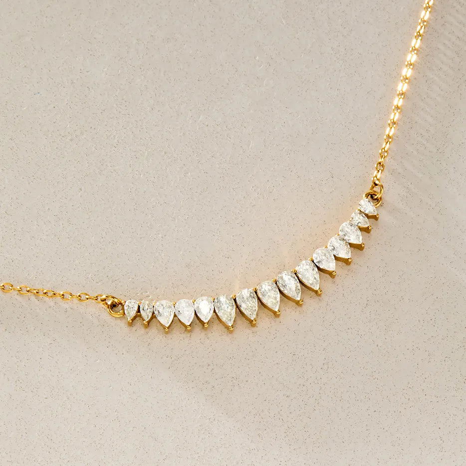 Waterproof Gold Pear-Cut CZ Curve Necklace