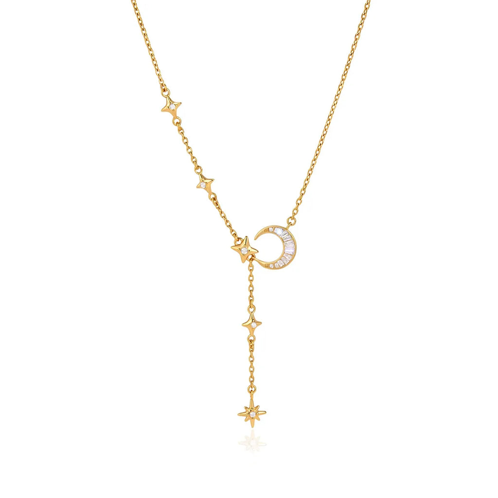 Waterproof Moon & Star Lariat Y-Necklace