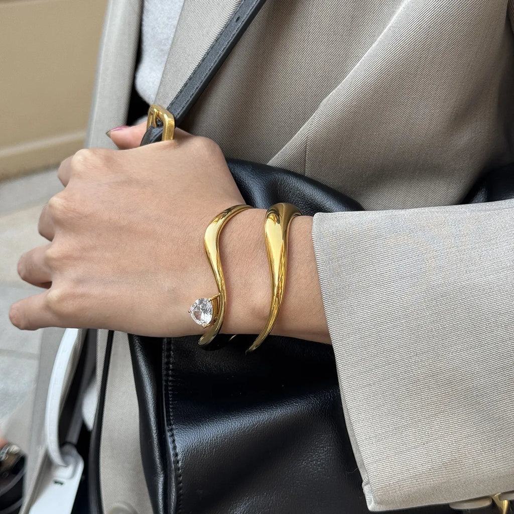 Waterproof Pear-Cut CZ Cuff Bracelet