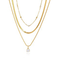 Waterproof Gold Herringbone & CZ Drop Layered Necklace