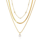 Waterproof Gold Herringbone & CZ Drop Layered Necklace