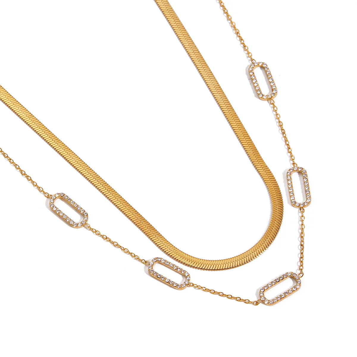 Waterproof Herringbone Stack CZ Station Necklace
