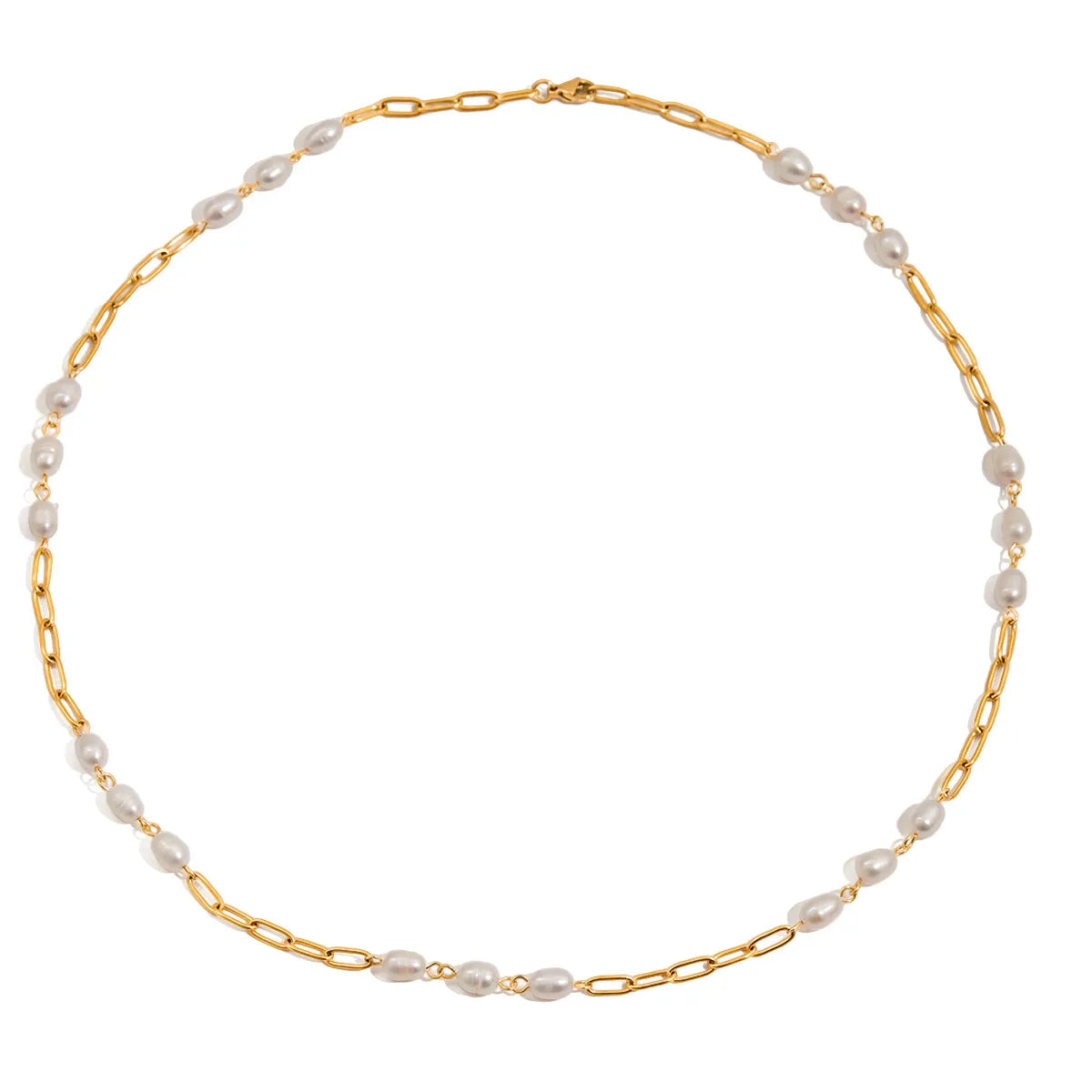 Waterproof Gold Paperclip Chain Pearl Necklace