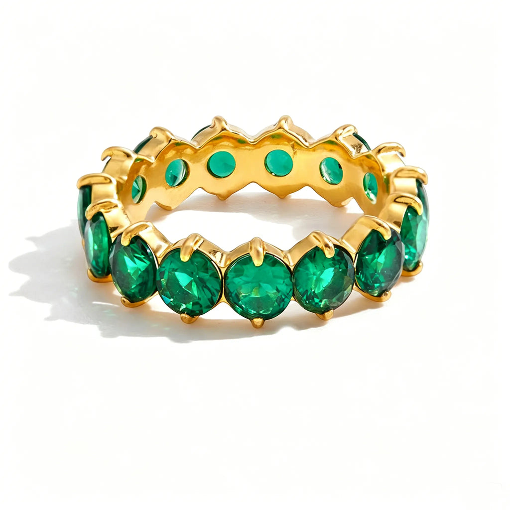 Waterproof Vintage Emerald Green CZ Ring