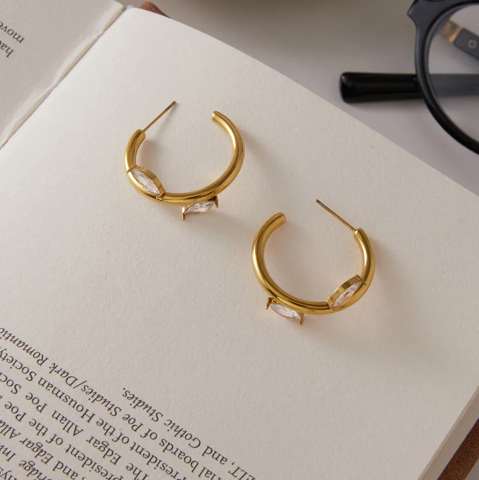 Waterproof Marquise CZ Open Hoops