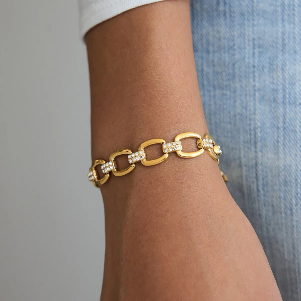 Waterproof Gold Link  Pave CZ Bracelet