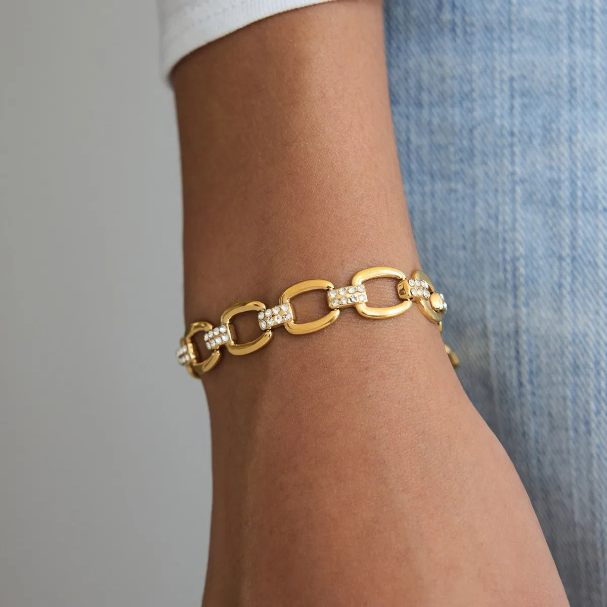 Waterproof Gold Link  Pave CZ Bracelet