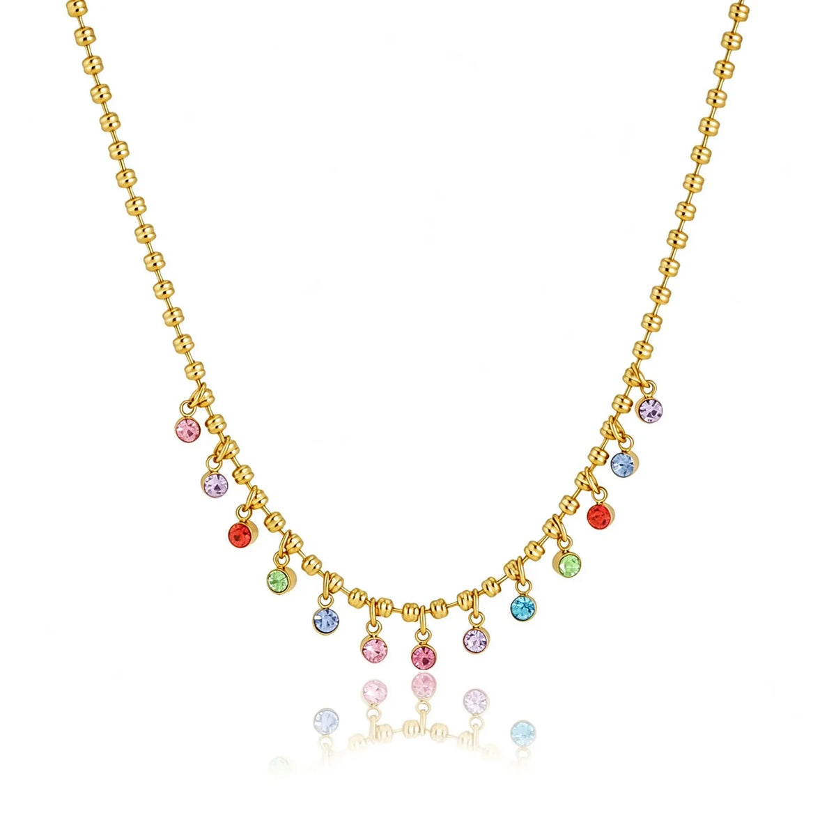 Waterproof CZ Station Necklace | Gold Beaded Choker