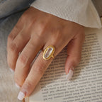 Waterproof Gold Elongated Oval Band Vintage Ring