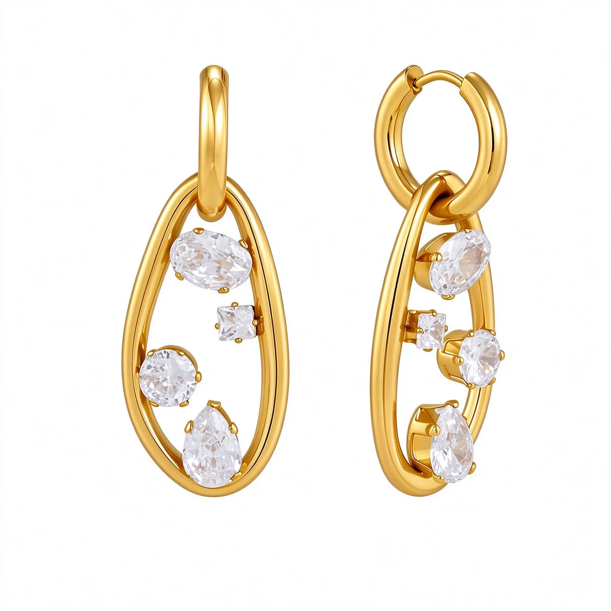 Waterproof Geometric CZ Drop Earrings