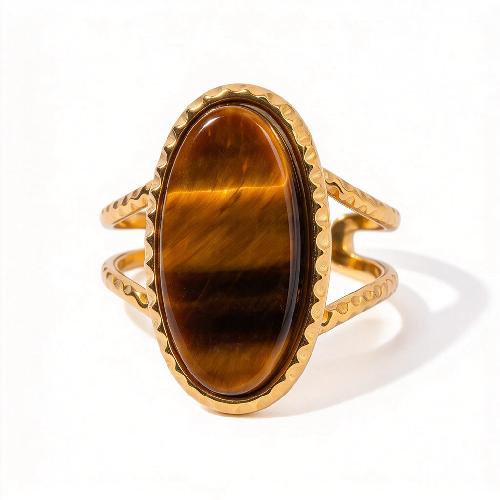 Waterproof Gold Tiger's Eye Open Ring