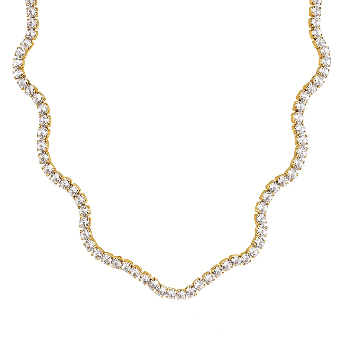 Waterproof Gold CZ Layering Chains Wave Necklace
