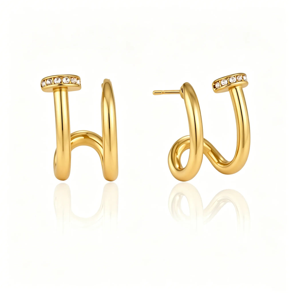 Waterproof CZ Wrap Earrings Asymmetric Hoop Studs