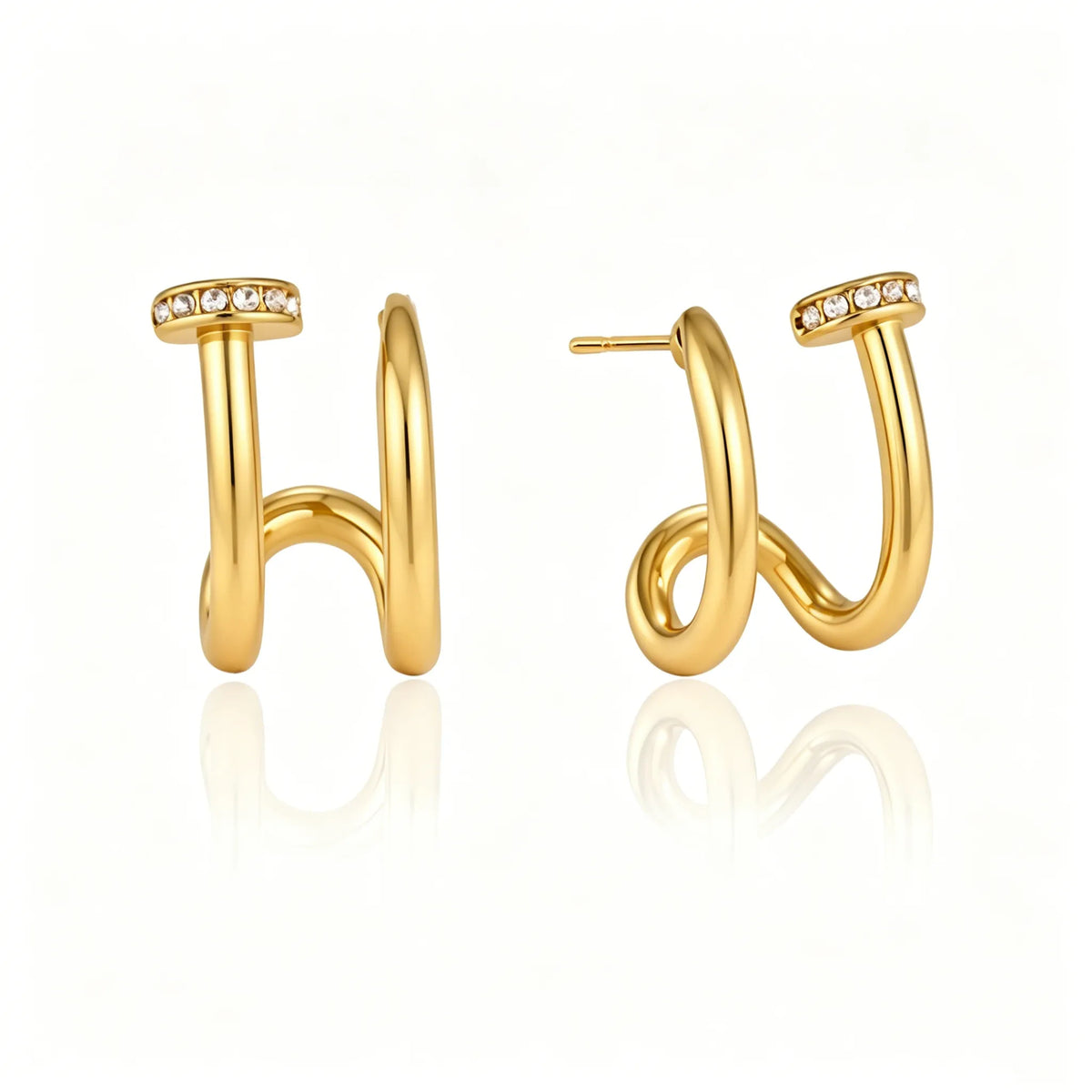 Waterproof CZ Wrap Earrings Asymmetric Hoop Studs
