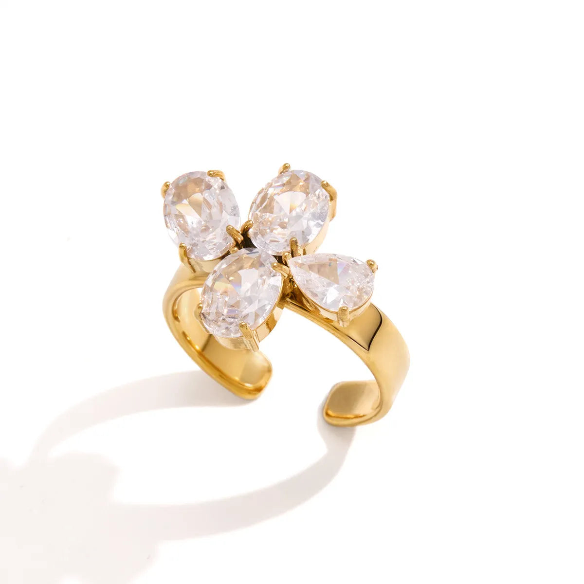 Waterproof Stainless Steel Pear CZ Clover Ring