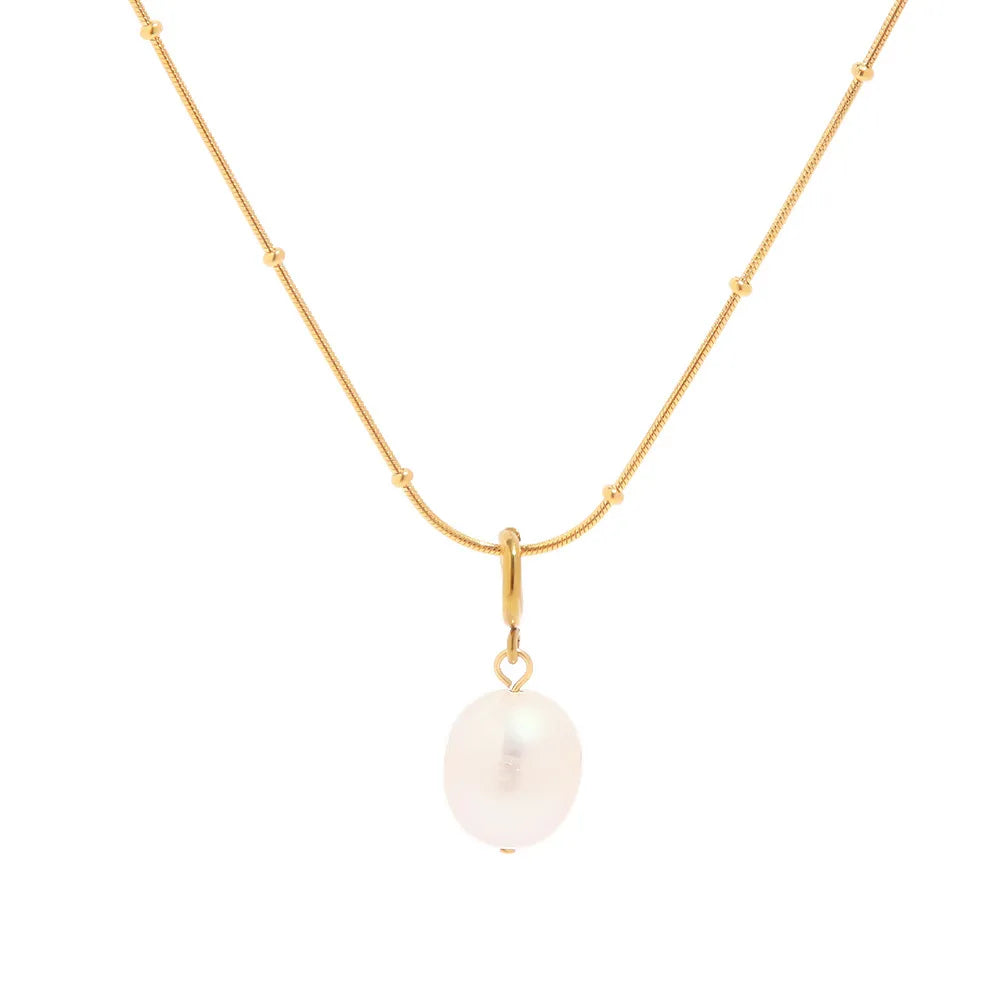 Waterproof Snake Chain Pearl Necklace
