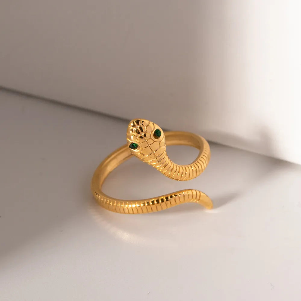 Waterproof Gold Adjustable CZ Snake Ring