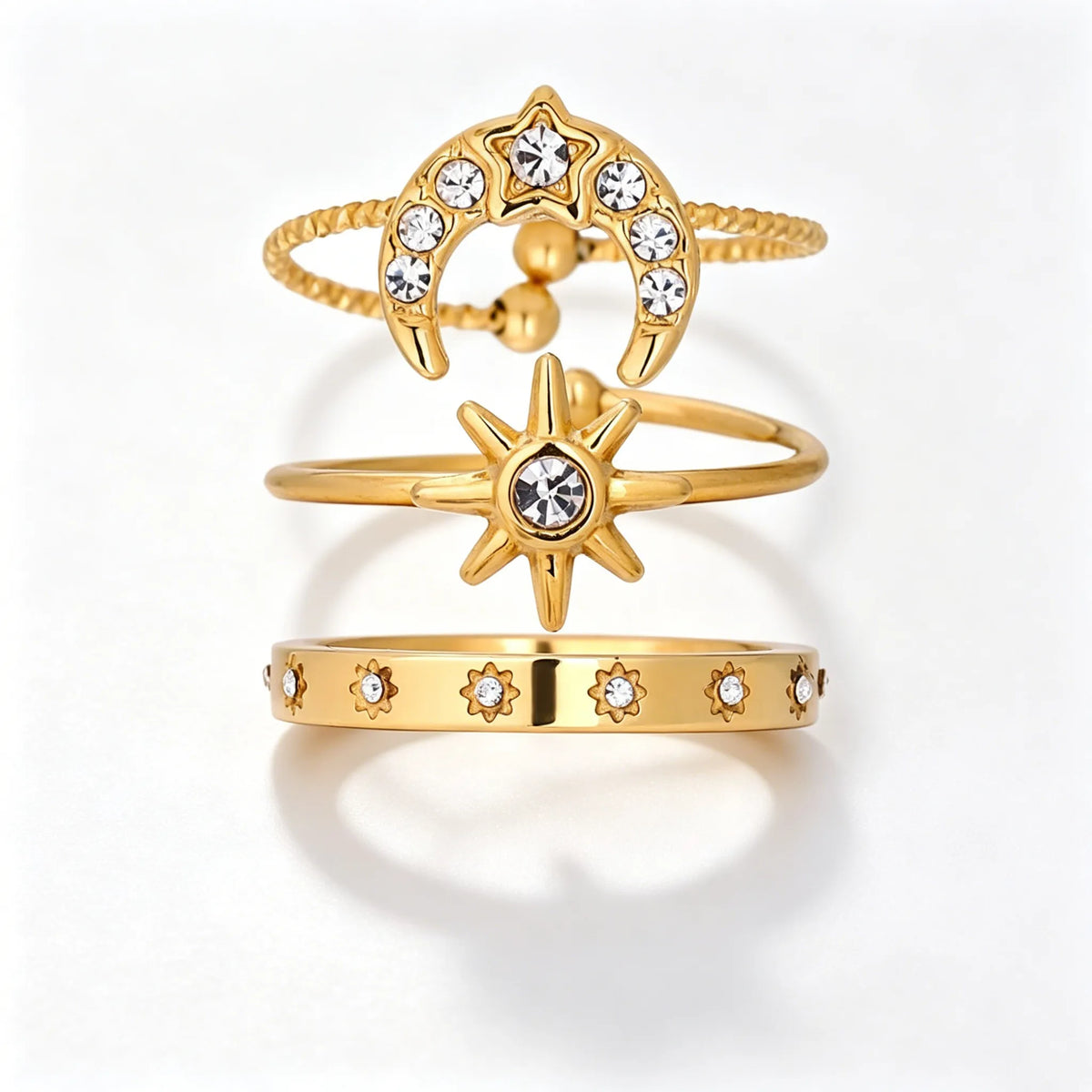 Waterproof 3-Pieces Celestial Stackable Rings