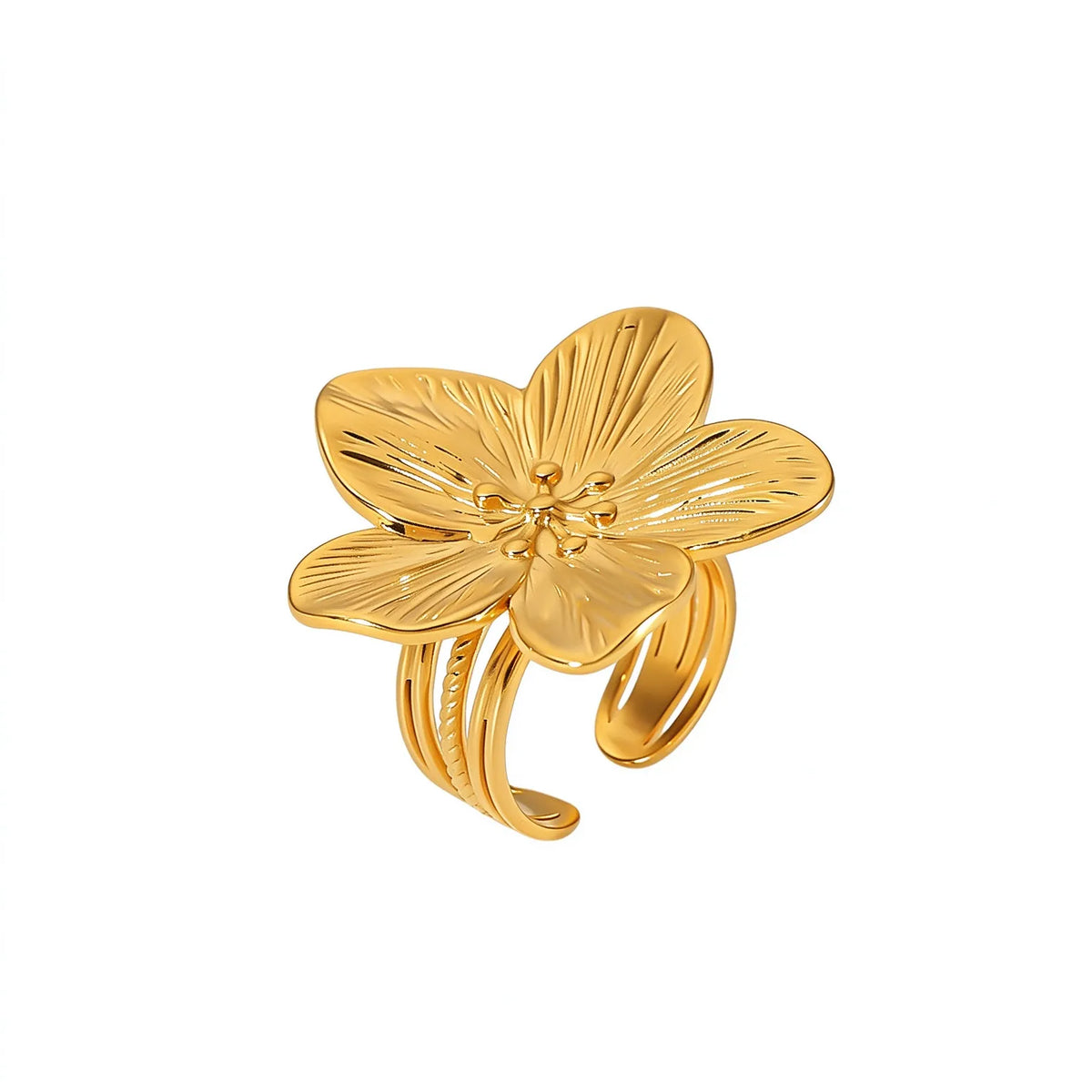 Waterproof Gold Butterfly & Flower Open Rings
