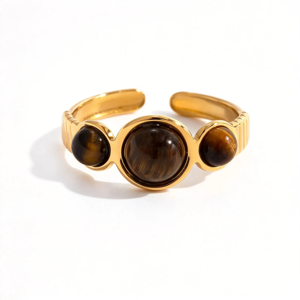 Waterproof Gold Tiger's Eye Open Ring