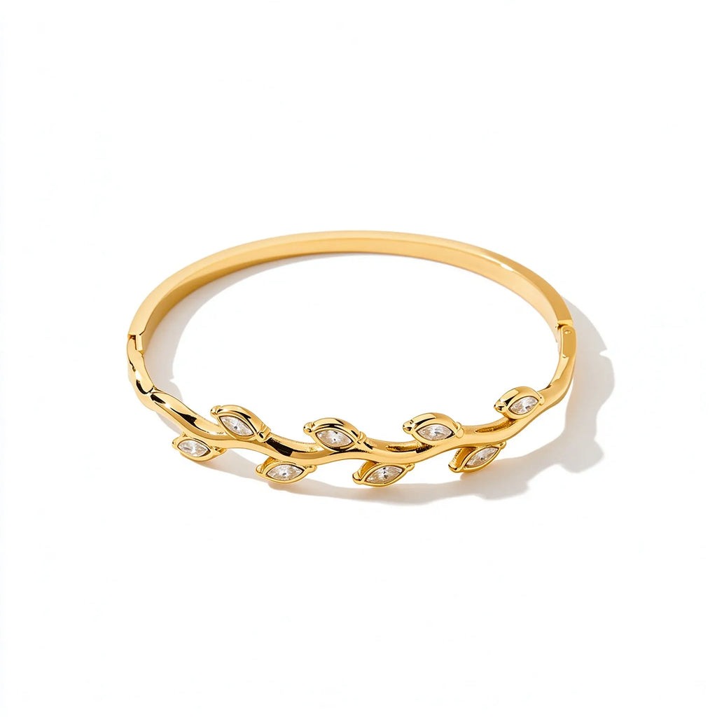 Waterproof Gold Vine Marquise CZ Bangle