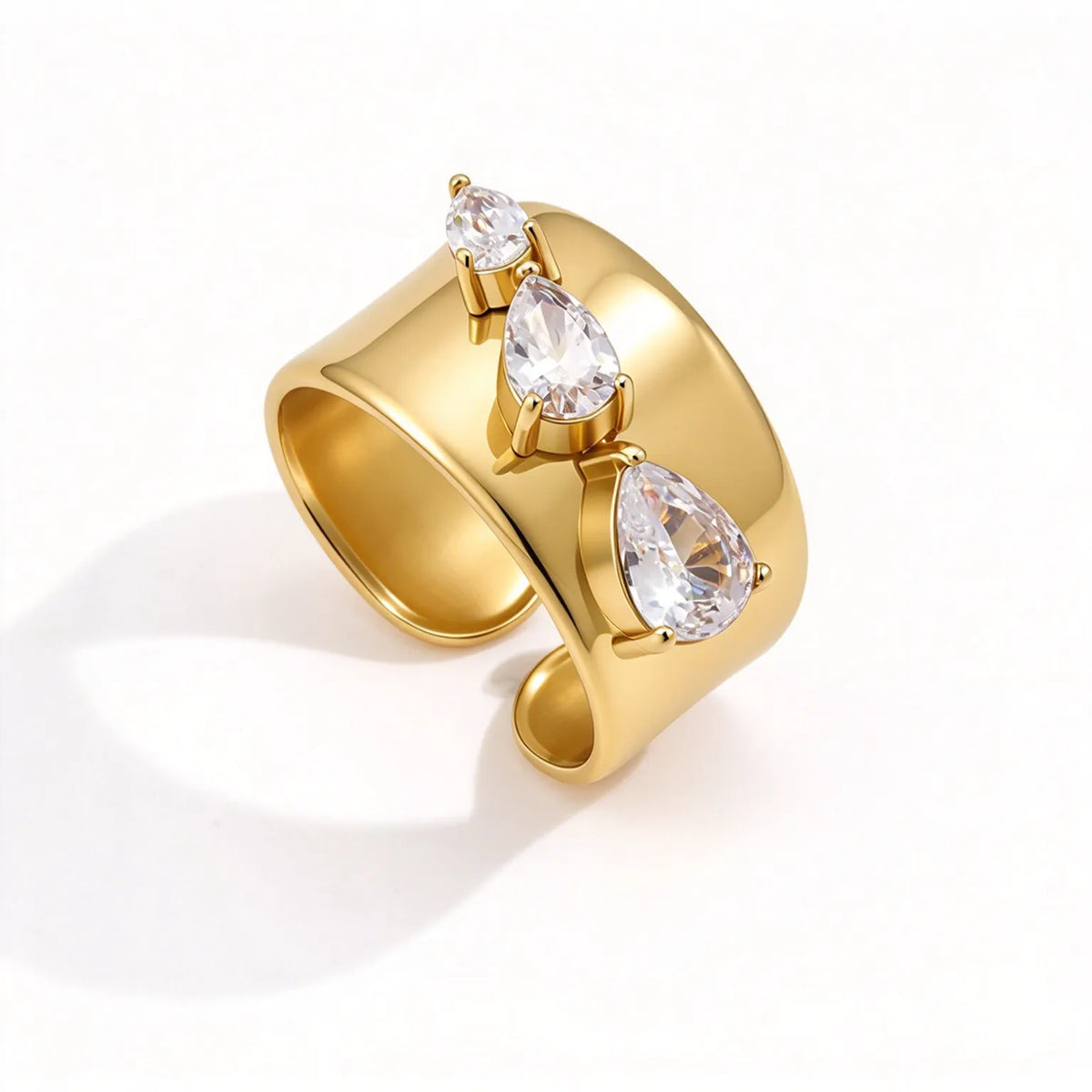 Waterproof Wide Band CZ Adjustable Ring