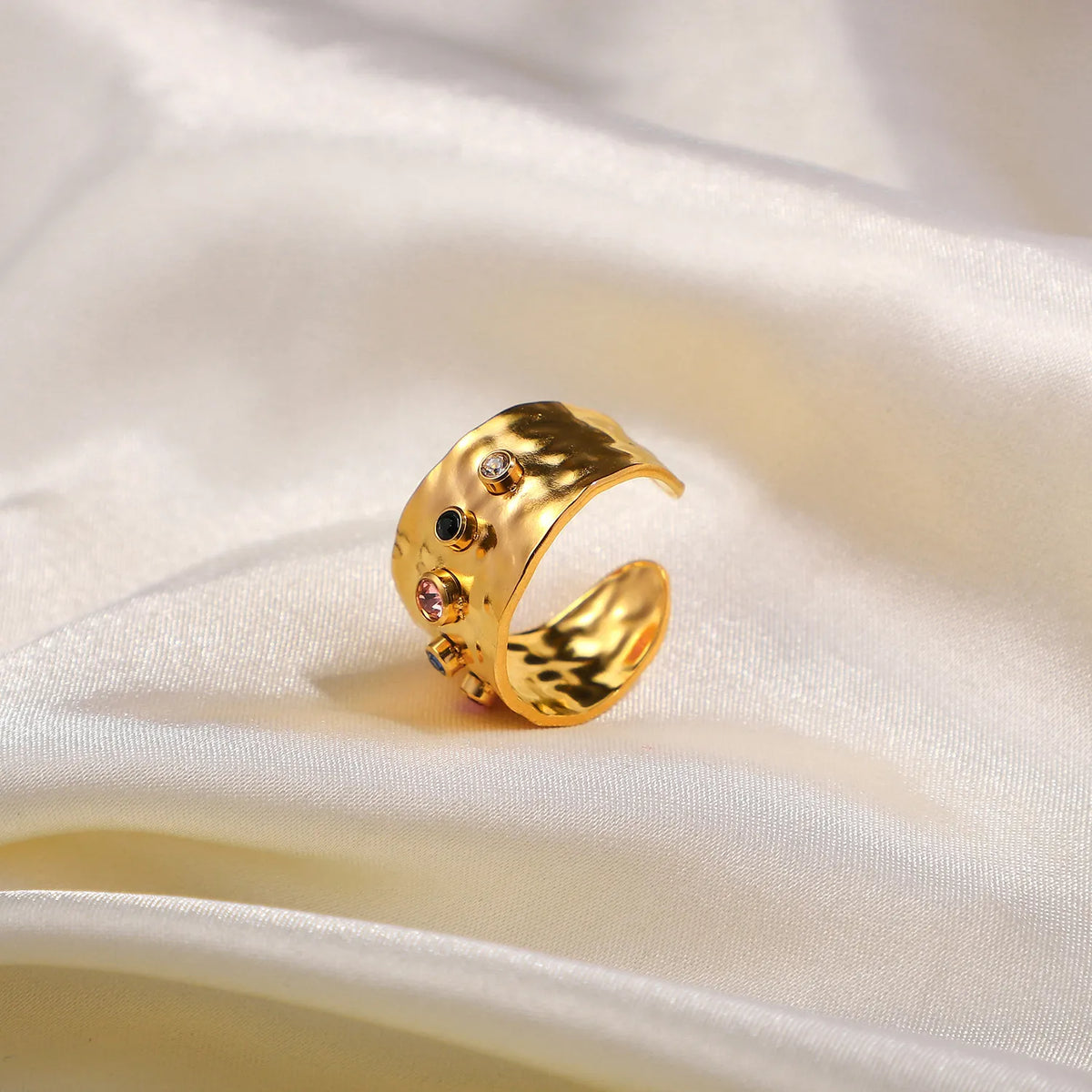 Waterproof Hammered Wide Band Cuff Ring