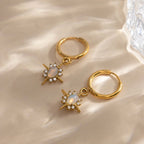 Opal Starburst Drop Huggie Earrings | Waterproof 18K Gold
