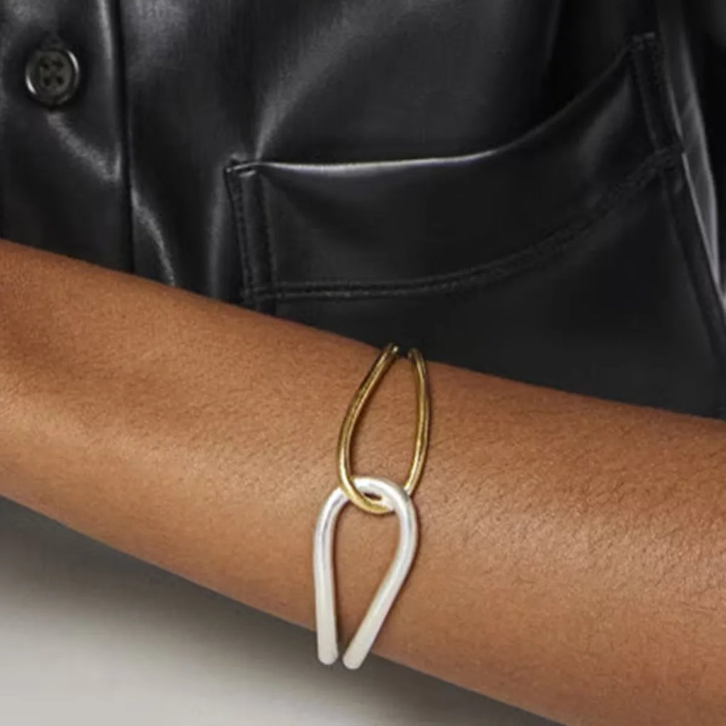 Two-Tone Interlocking Cuff Bracelet – Waterproof Gold & Silver