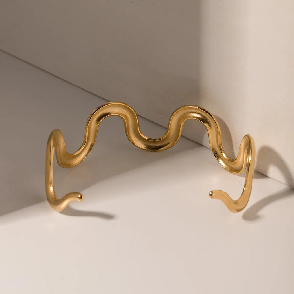 Waterproof Wavy Cuff Open Bangle Bracelet
