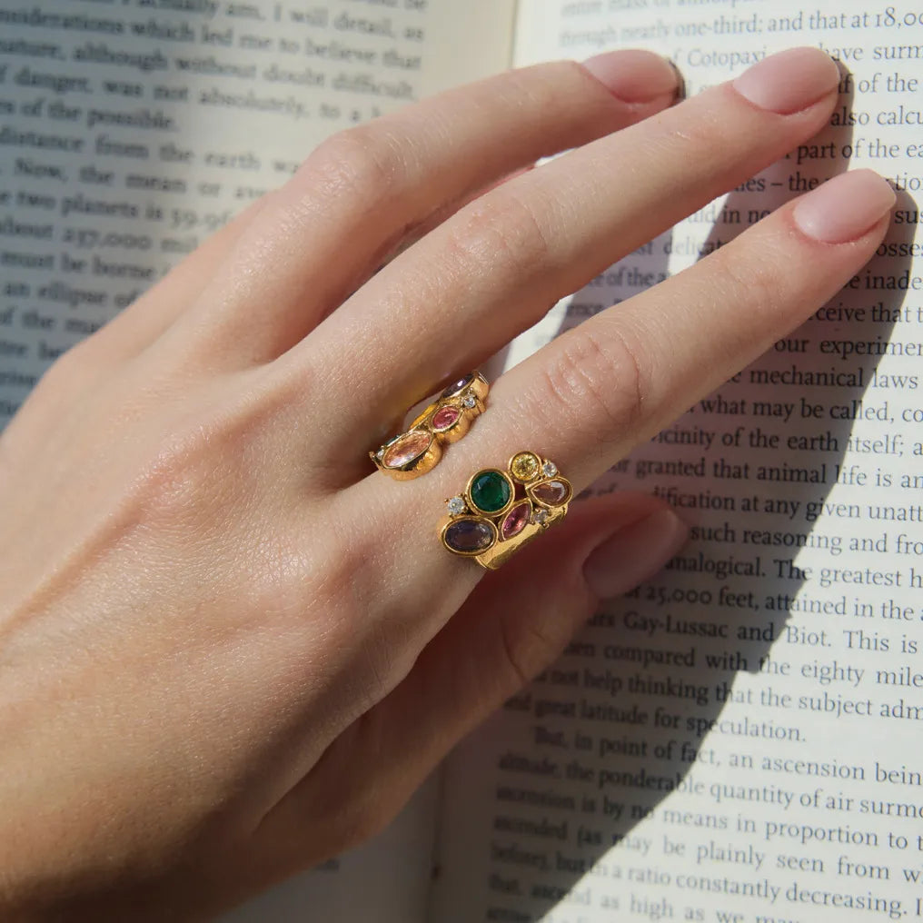 Waterproof Vintage Multi-Color CZ Open Ring