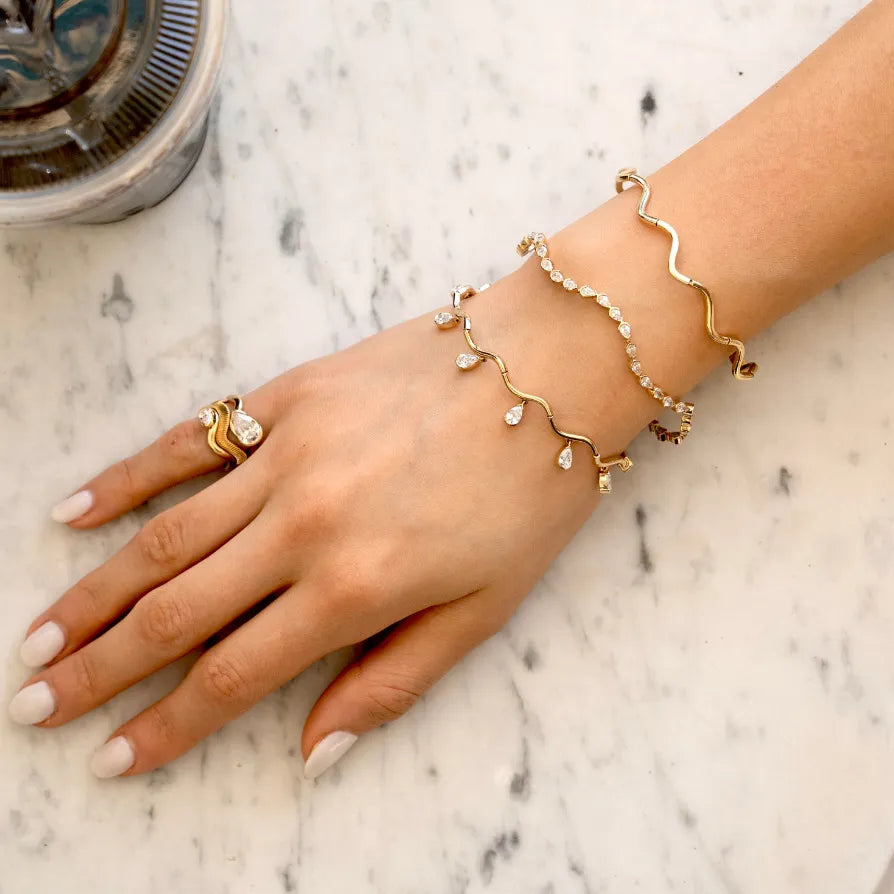 Waterproof  Wave Cuff CZ Bangle