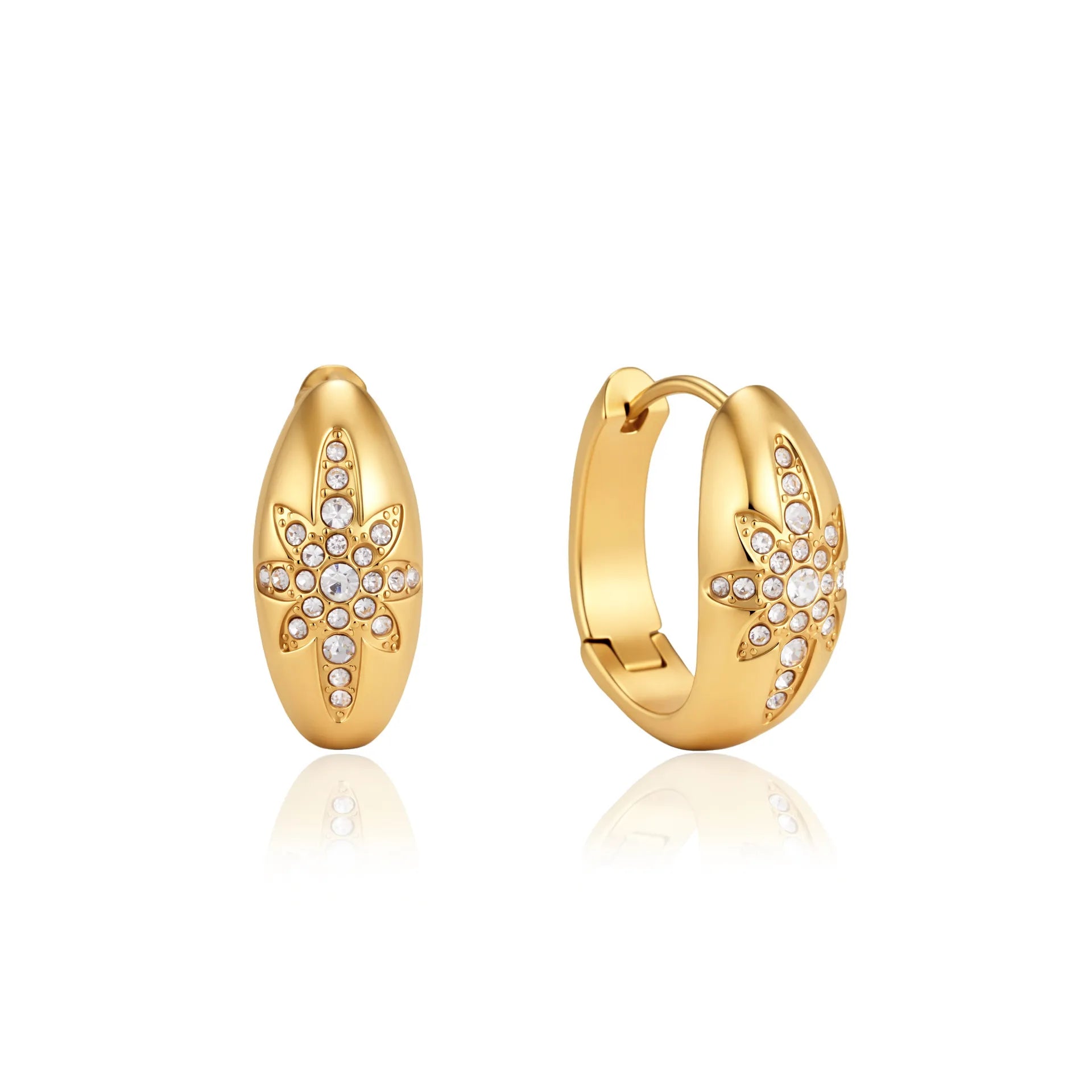 Snowflake Star Huggie Hoop Earrings – Waterproof 18K Gold