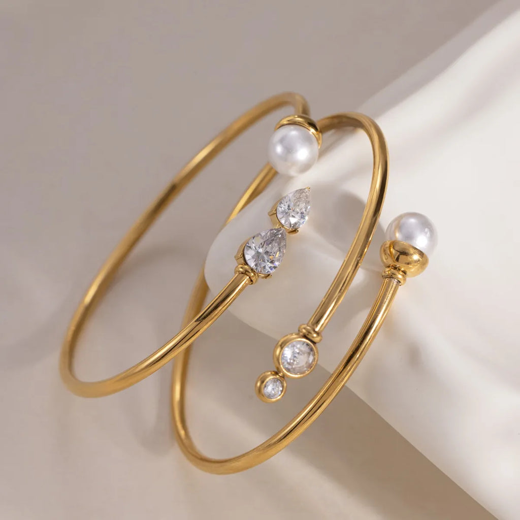 Waterproof Pearl & CZ Cuff Bracelet