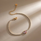 Waterproof Pink CZ Heart Toi et Moi Tennis Bracelet