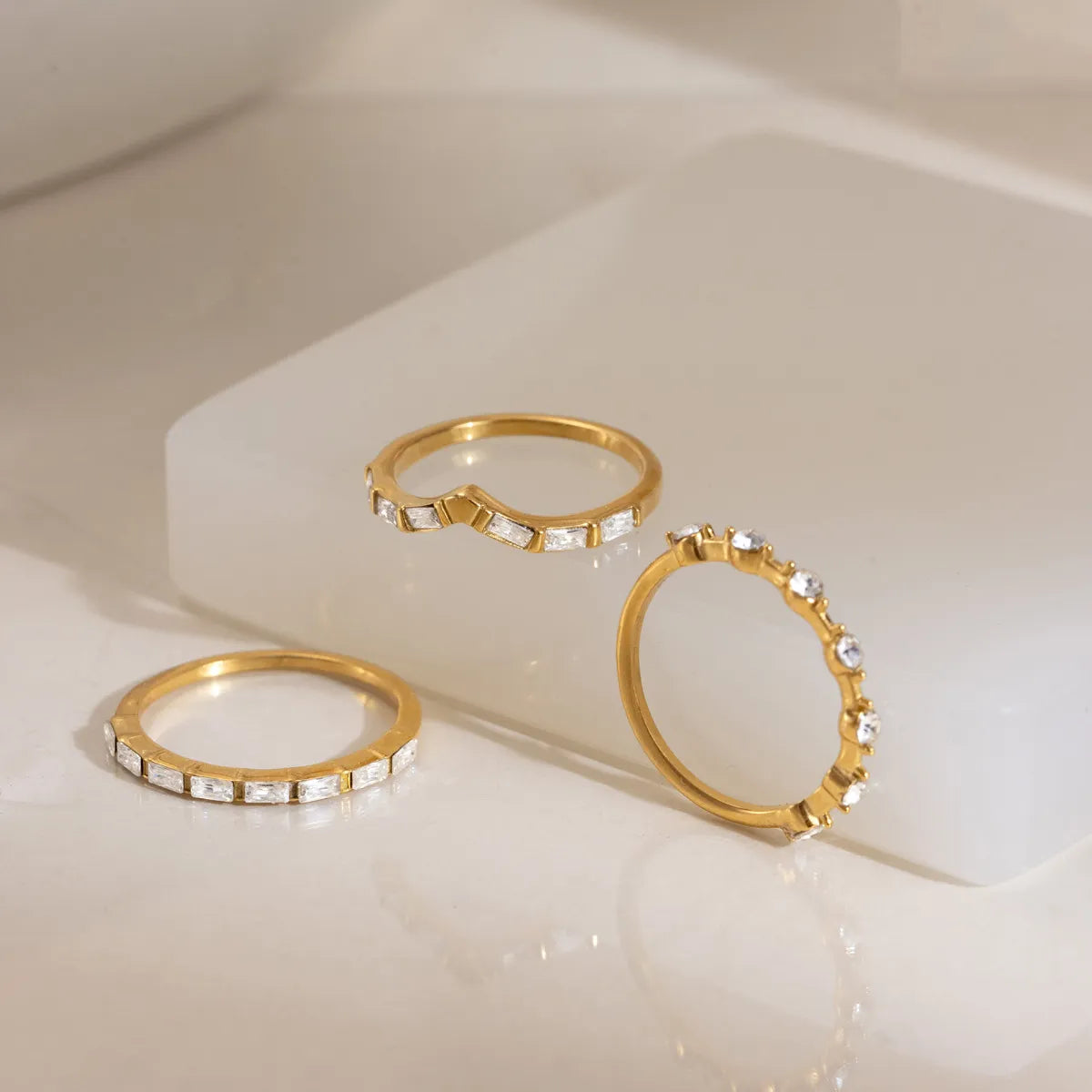 Waterproof 3-Piece CZ Stacking Ring Set