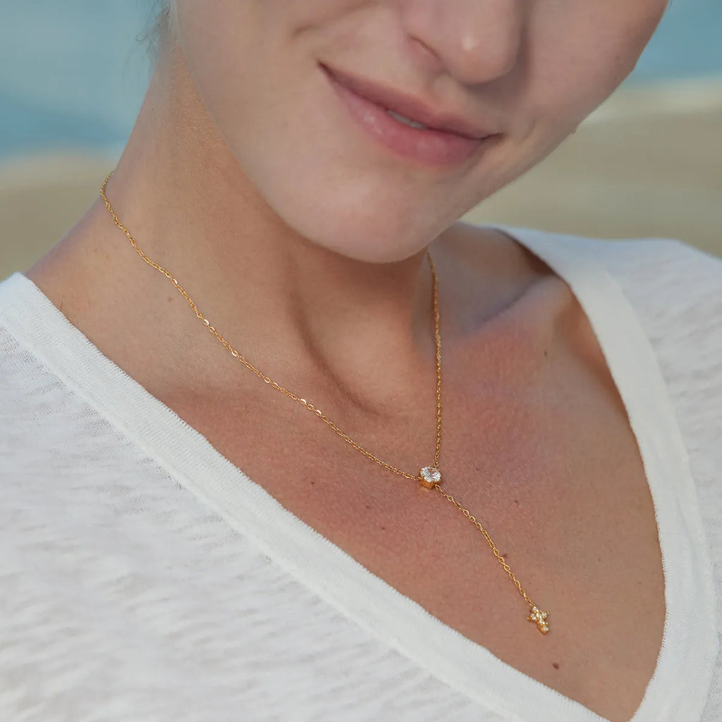 Waterproof Dainty Lariat CZ Y-Necklace