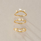 CZ Crown, Pear & Wave Stackable Ring Set – Waterproof 18K Gold