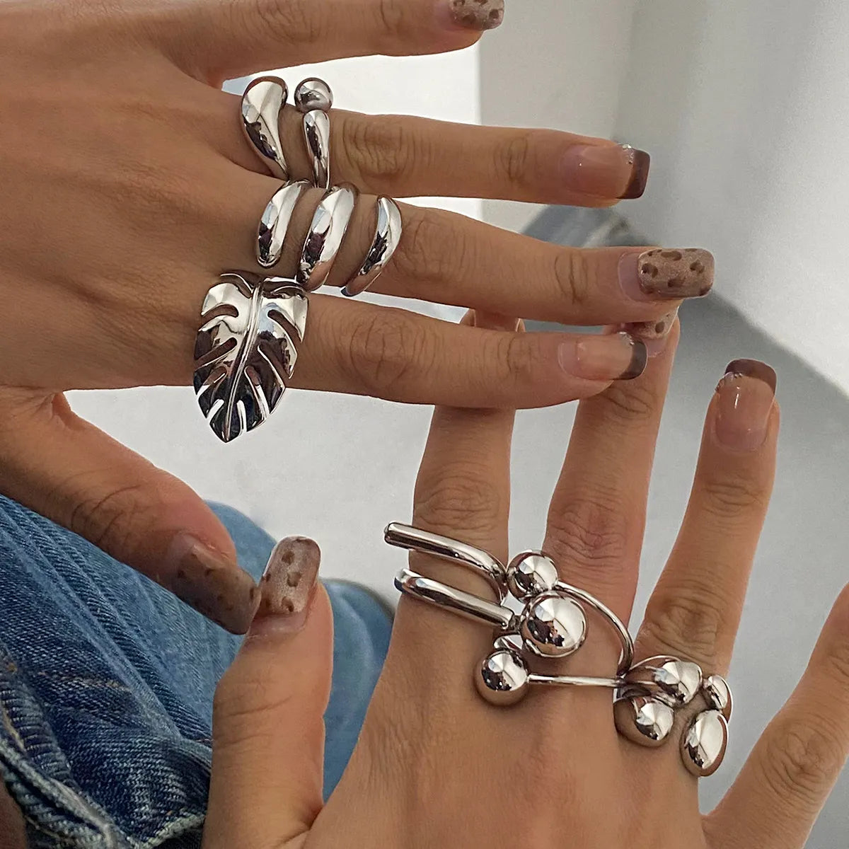 Waterproof Silver Chunky Open Bands Ring