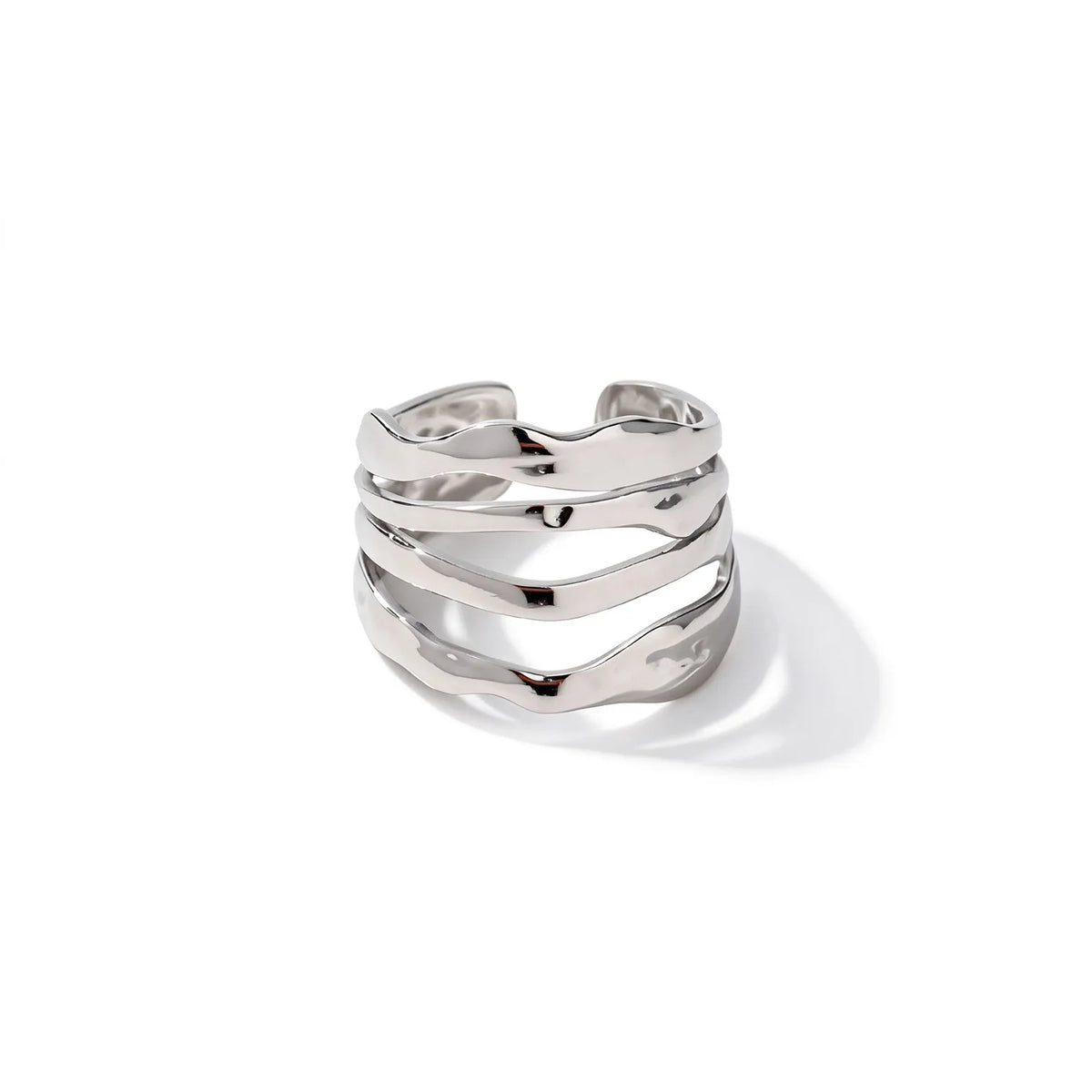 Waterproof Silver Chunky Open Bands Ring