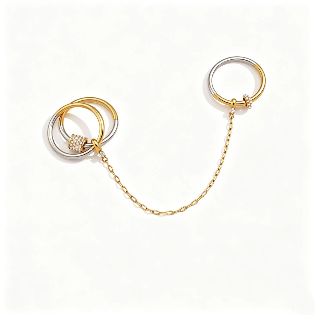 Waterproof Double Finger CZ Chain Link Ring