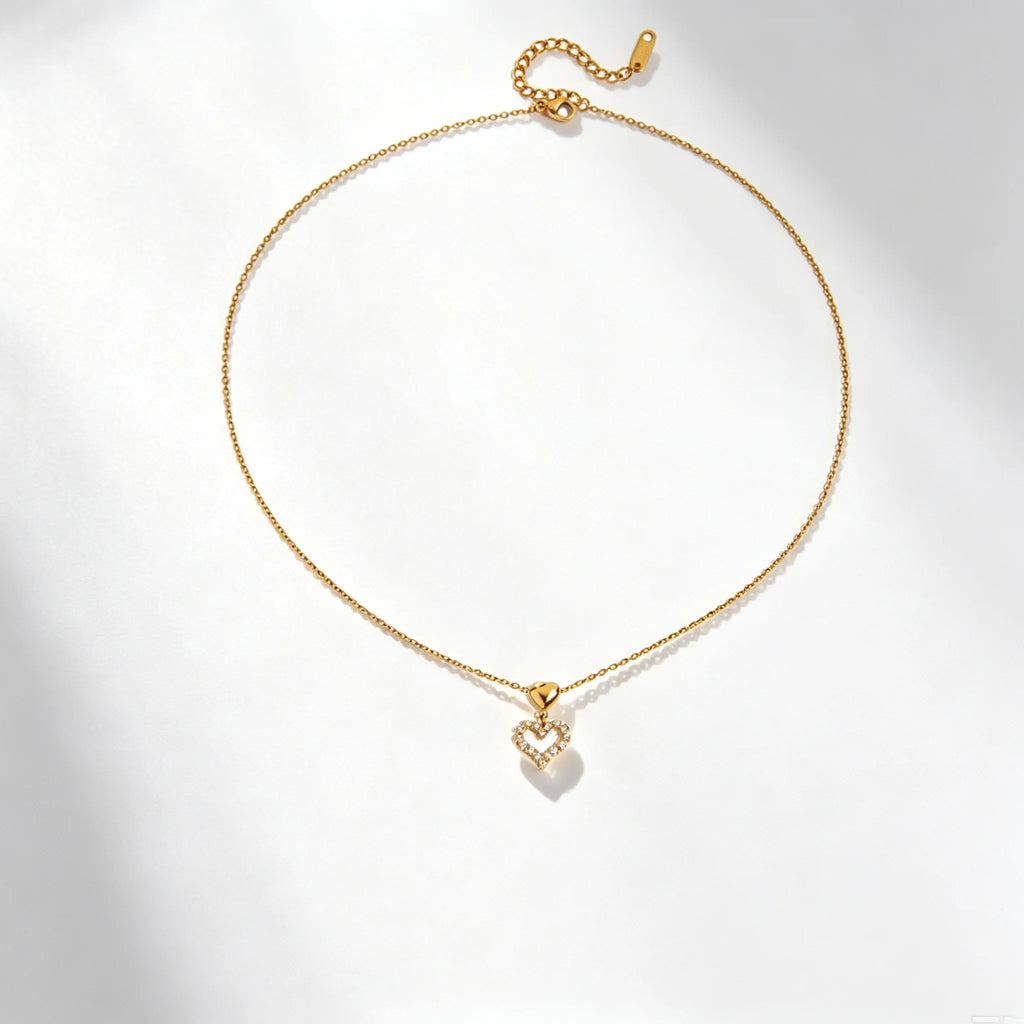 Waterproof Stainless Steel Chunky Charm Necklace | Gold Cross & Heart Layered Chain