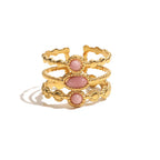 Triple Layer Pink Rhodochrosite Ring – Waterproof 18K Gold