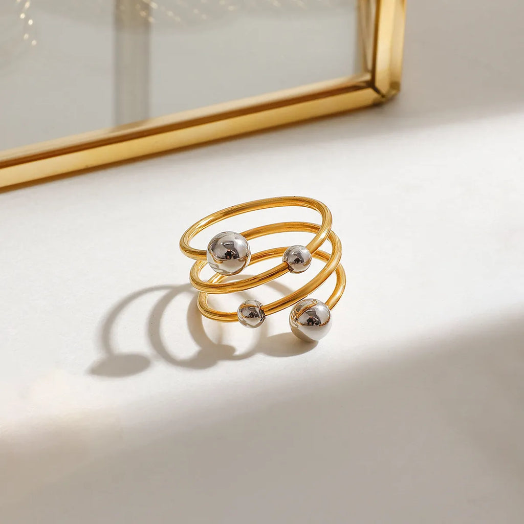 Two-Tone Spiral Ball Open Ring – Waterproof 18K Gold