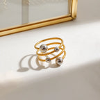 Two-Tone Spiral Ball Open Ring – Waterproof 18K Gold