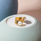 Chunky Textured Pearl Open Ring – Waterproof 18K Gold