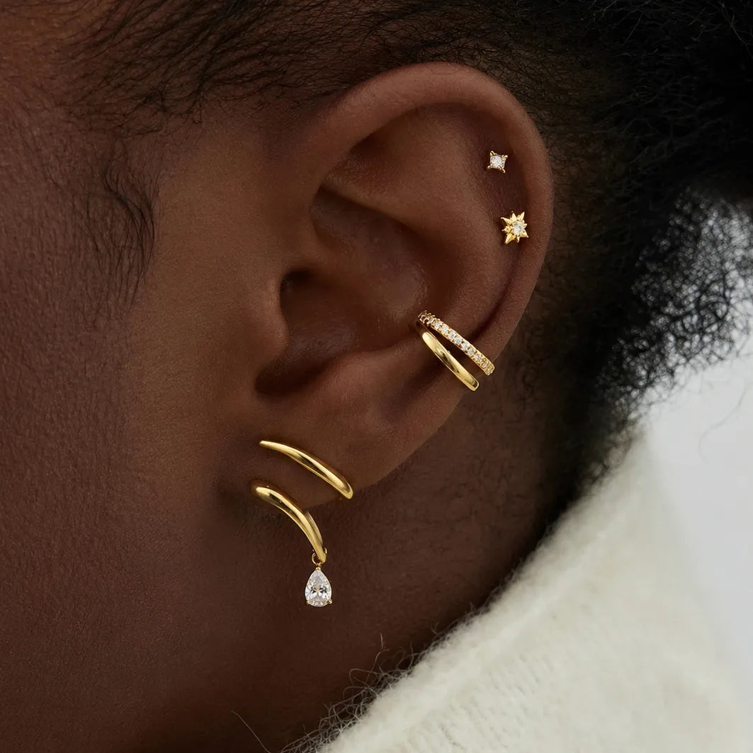 Gold Spiral Claw Drop Earrings – Waterproof Pear Zirconia