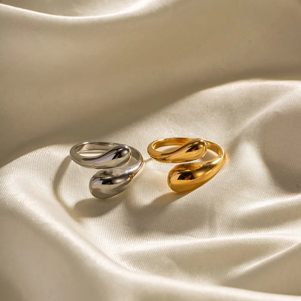 Liquid Teardrop Open Ring – Waterproof 18K Gold