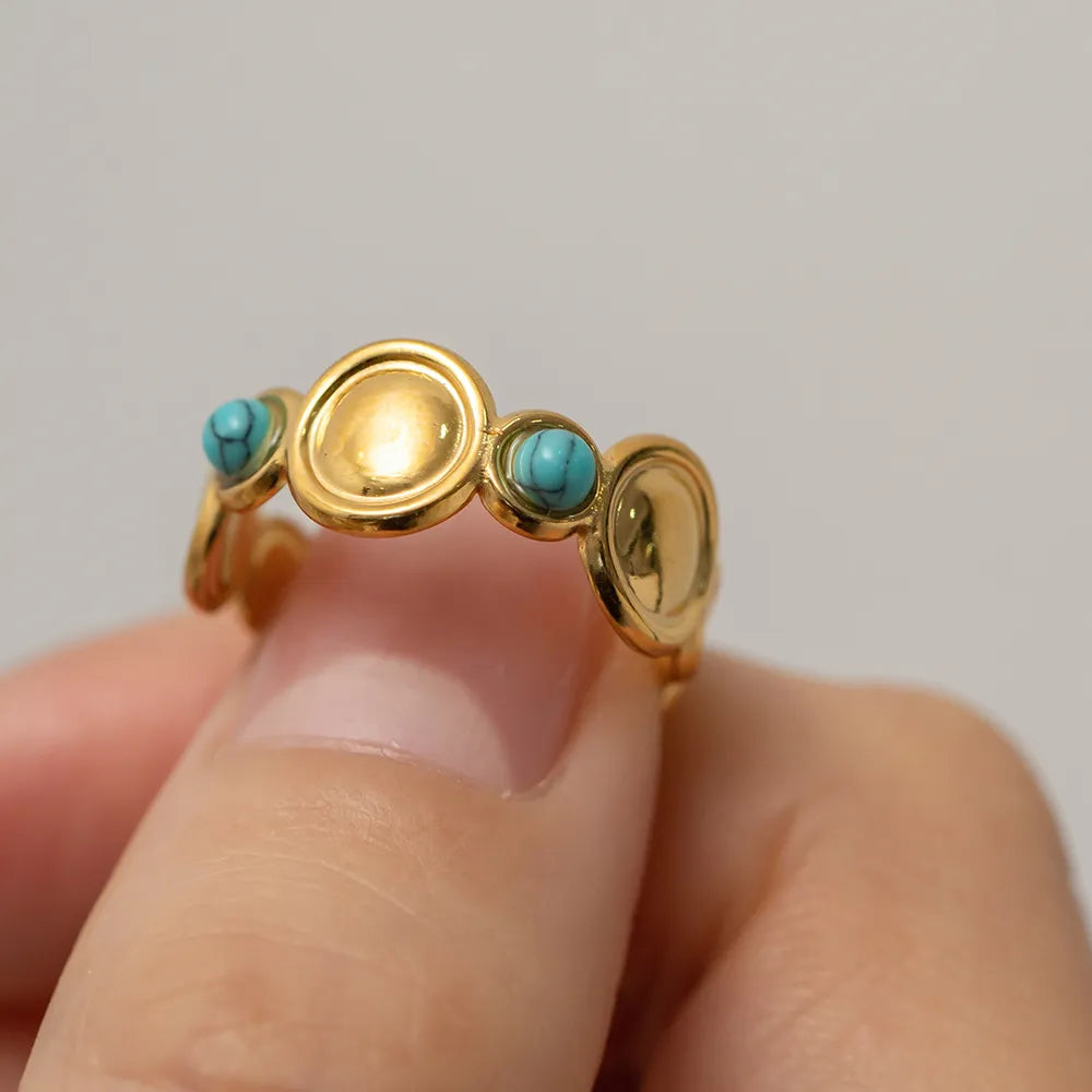 Turquoise Disc Open Ring – Waterproof 18K Gold